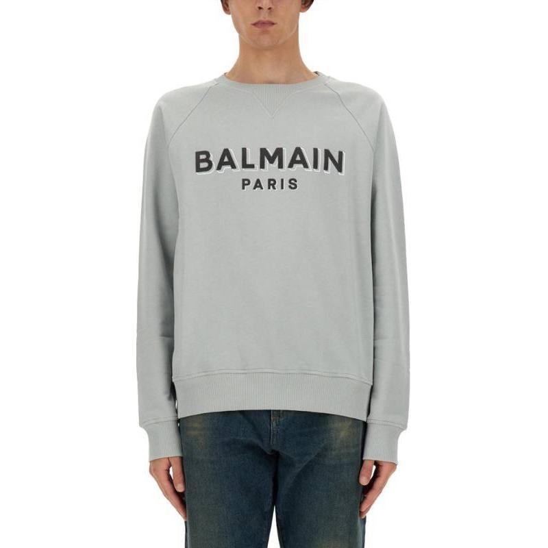 Balmain Flocked Logo Crewneck Long Sleeve Sweatshirt Men’s Gray DH1JQ005-BB99-YHM