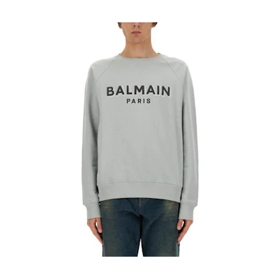 Balmain Flocked Logo Crewneck Long Sleeve Sweatshirt Men’s Gray DH1JQ005-BB99-YHM