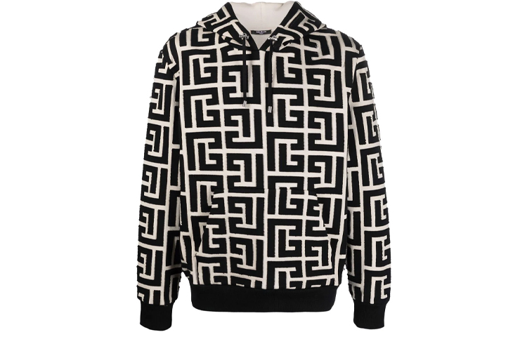 Balmain FW21 All-Over Logo Printed Hoodie Men’s Black XH1JR002BB08-GFE