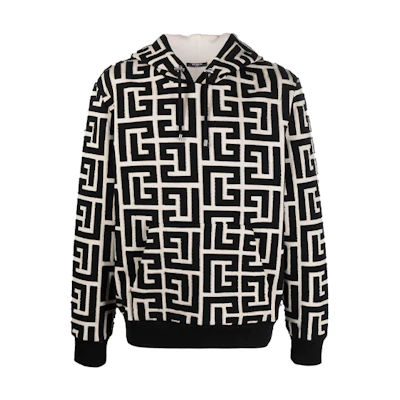 Balmain FW21 All-Over Logo Printed Hoodie Men’s Black XH1JR002BB08-GFE