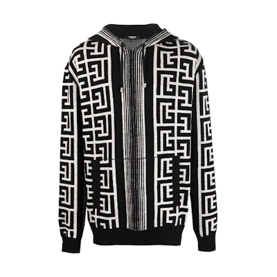 Balmain FW21 All-Over Logo Zip Hoodie Black Menswear XH1JR070KB34-GFE