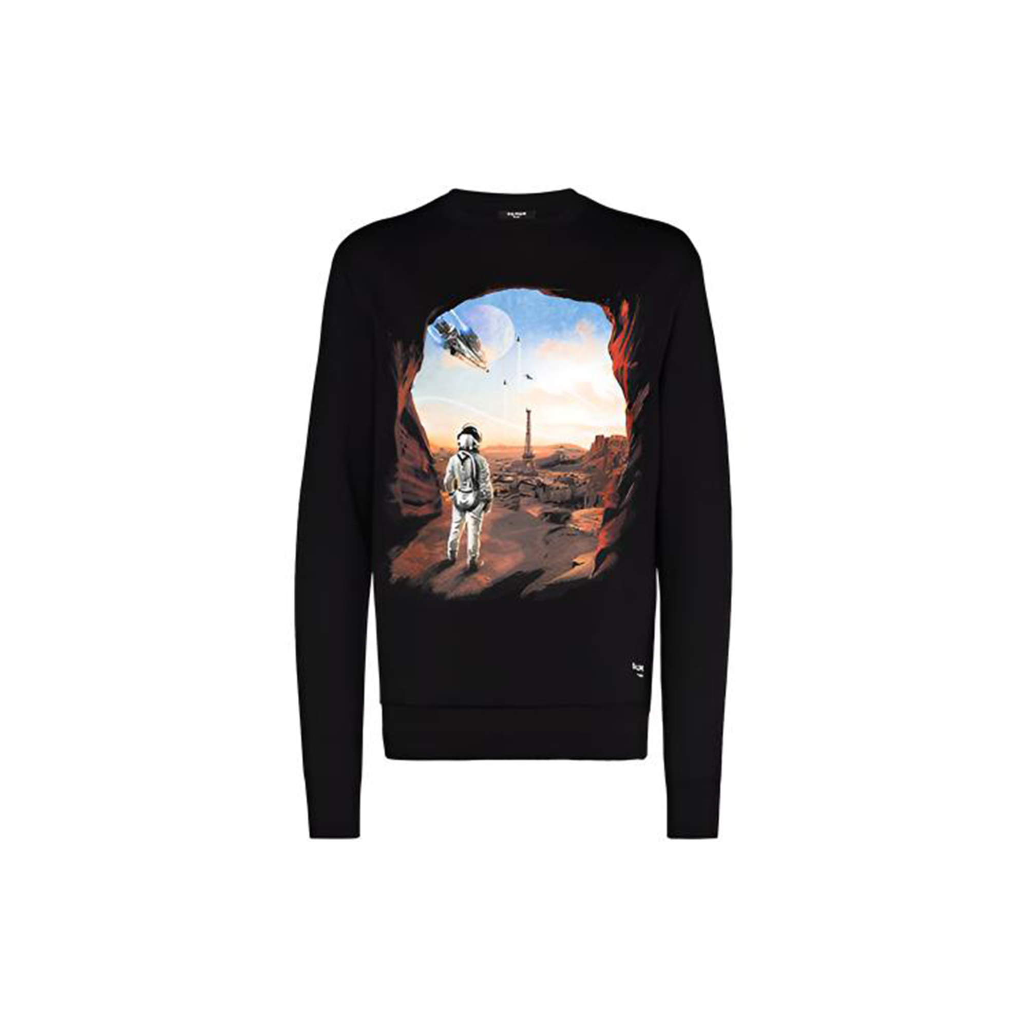Balmain FW21 Astronaut Print Pullover Hoodie Black UH03277I374-AAA