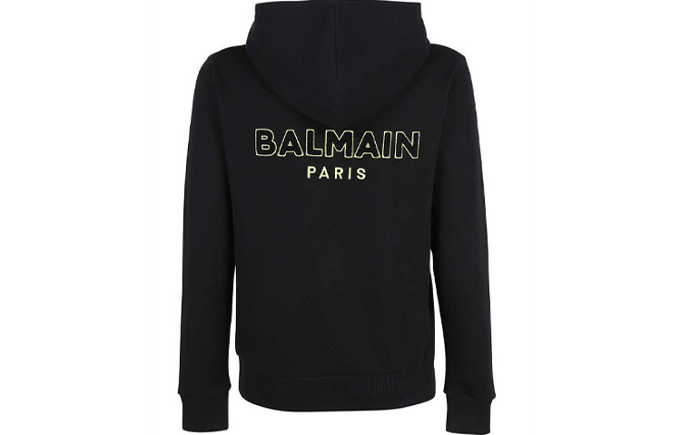 Balmain FW21 Back Logo Patch Drawstring Hoodie Black WH2JR002-B155-EAQ