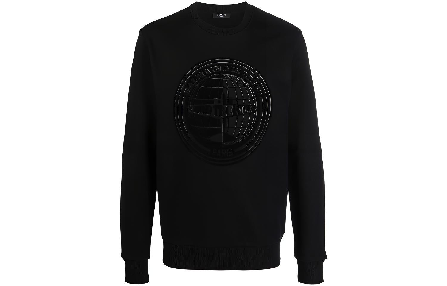 Balmain FW21 Black Flocked Logo Crewneck Long Sleeve Sweatshirt () WH0JQ040-G108-EAP