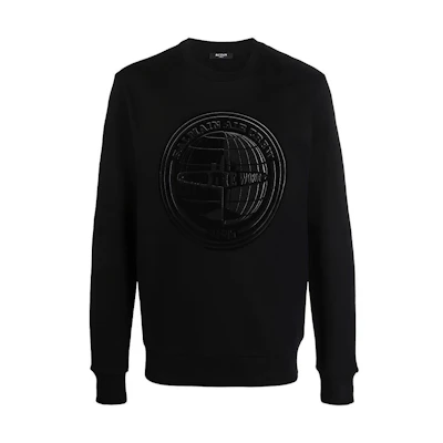 Balmain FW21 Black Flocked Logo Crewneck Long Sleeve Sweatshirt () WH0JQ040-G108-EAP