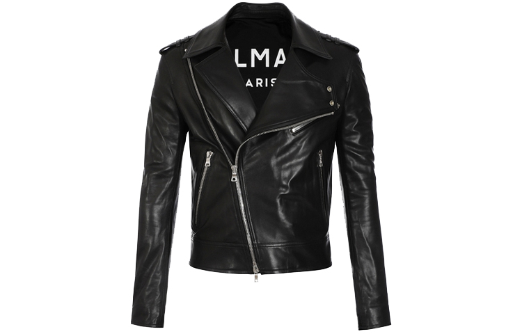 Balmain FW21 Black Leather Biker Jacket with Double Zipper WH1TD055L115