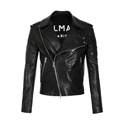 Balmain FW21 Black Leather Biker Jacket with Double Zipper WH1TD055L115