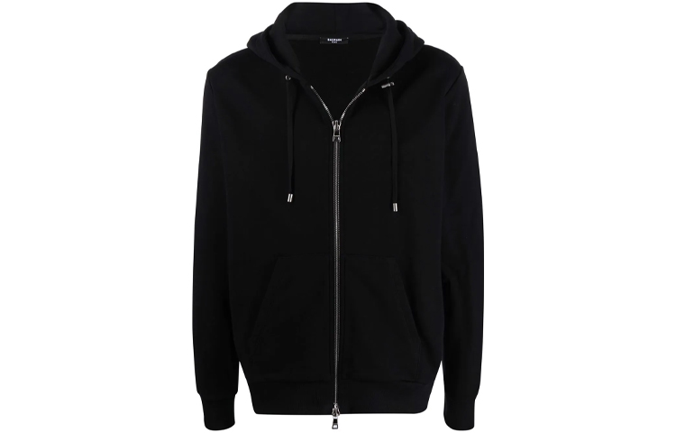 Balmain FW21 Black Logo Print Drawstring Hoodie Jacket WH1JR010-B115-EAB
