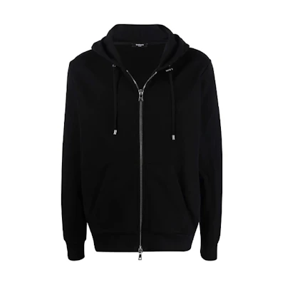 Balmain FW21 Black Logo Print Drawstring Hoodie Jacket WH1JR010-B115-EAB