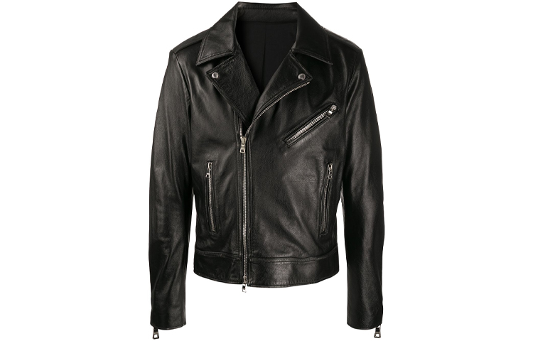 Balmain FW21 Black Moto Leather Jacket with Logo Design Long Sleeve UH18137Z307-0PA