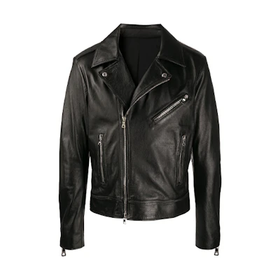 Balmain FW21 Black Moto Leather Jacket with Logo Design Long Sleeve UH18137Z307-0PA