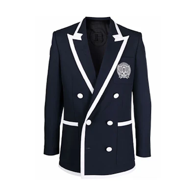 BALMAIN FW21 Blue Tennis Logo Embroidered Slim Fit Blazer. WH1SI003081W-SAJ