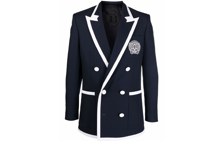 Order BALMAIN FW21 藍色刺繡網球標誌修身西裝外套。 WH1SI003081W-SAJ