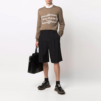 巴尔曼 FW21 棕色logo提花图案圆领毛衣. XH1KD000-KB49-WBU Lookbook 巴尔曼 FW21 棕色logo提花图案圆领毛衣. XH1KD000-KB49-WBU