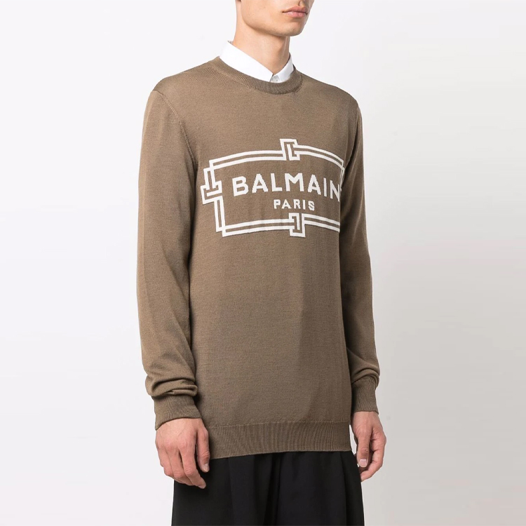 Purchase 巴尔曼 FW21 棕色logo提花图案圆领毛衣. XH1KD000-KB49-WBU