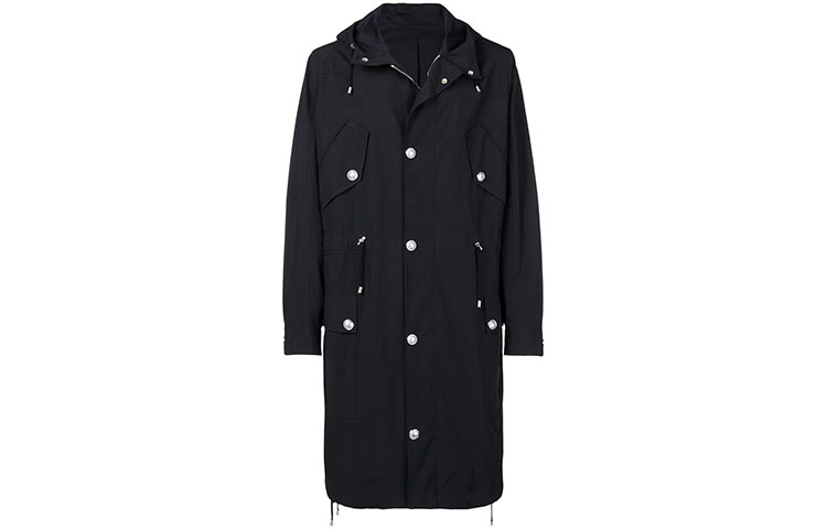 Balmain FW21 Buckle Long-Sleeve Hooded Jacket Black RH18270C024-0PA