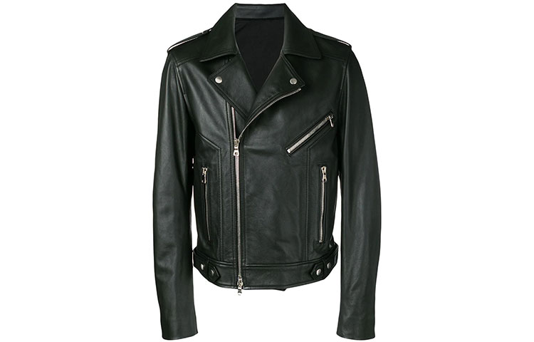 Balmain FW21 Classic Leather Logo Biker Jacket Black RH08915L0400PA