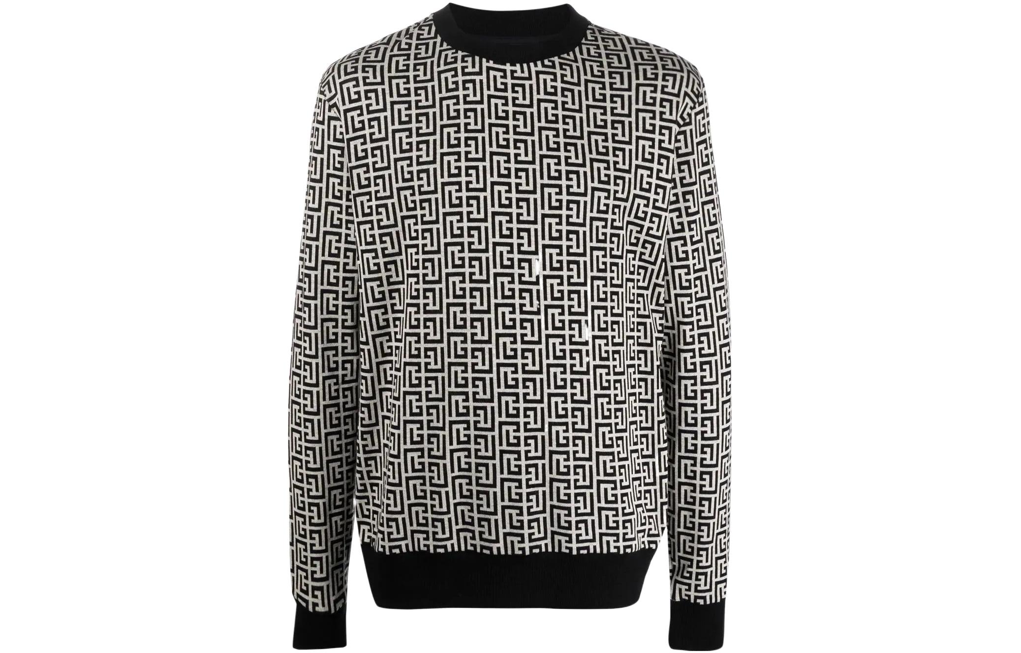 Balmain FW21 Classic Logo All-Over Print Crewneck Sweatshirt WH1JQ040J301-GFE