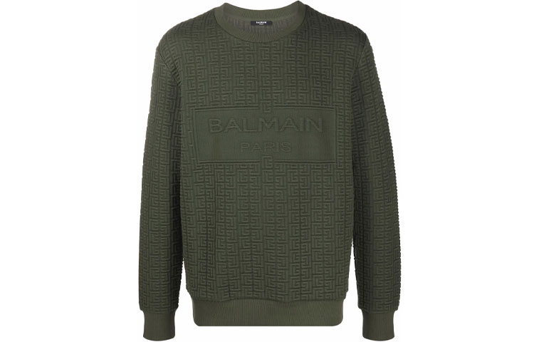 Balmain FW21 Classic Logo Solid Color Long Sleeve Sweatshirt Green WH0JQ040-J296-7AP