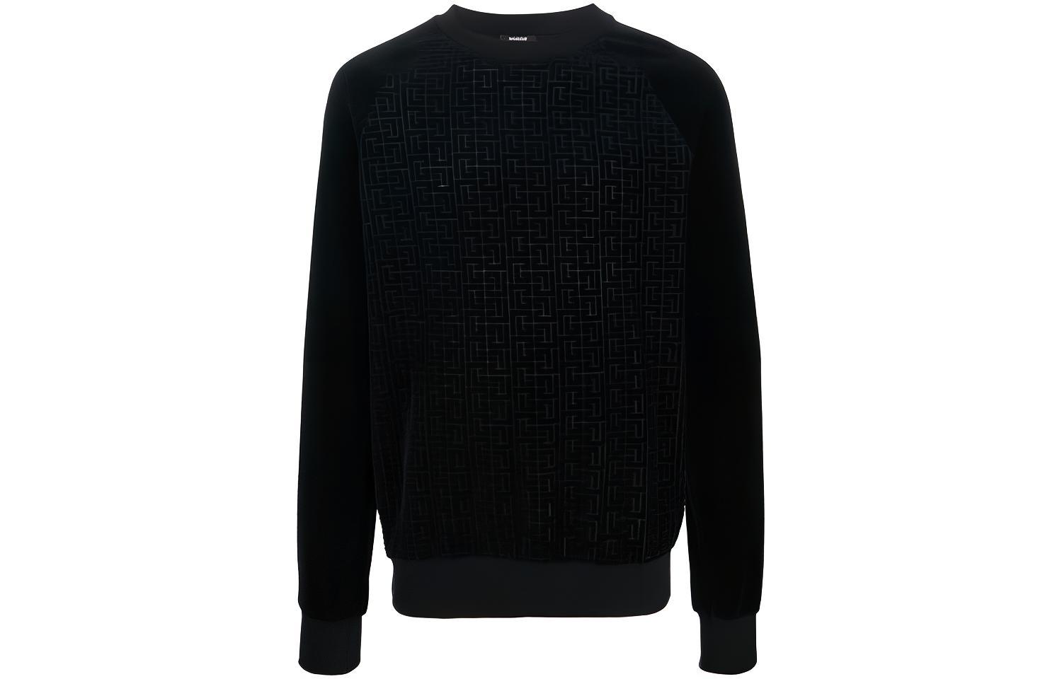 Balmain FW21 Classic Logo Velvet Crewneck Sweatshirt Black Men WH1JQ035B090-0PA