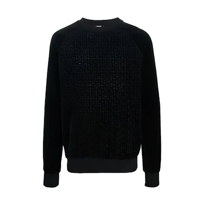 Balmain FW21 Classic Logo Velvet Crewneck Sweatshirt Black Men WH1JQ035B090-0PA