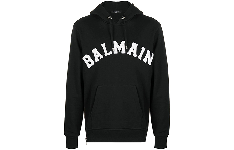 Balmain FW21 College Logo Pullover Hoodie Black UH13669I377-EAB