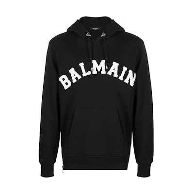 Balmain FW21 College Logo Pullover Hoodie Black UH13669I377-EAB