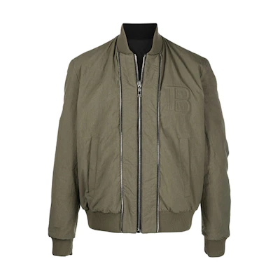 Balmain FW21 Embossed Logo Bomber Jacket Green () VH1TF003187C-7UA