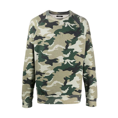 Balmain FW21 Embossed Logo Camo Pullover Sweatshirt Green () TH13998I210-7UA
