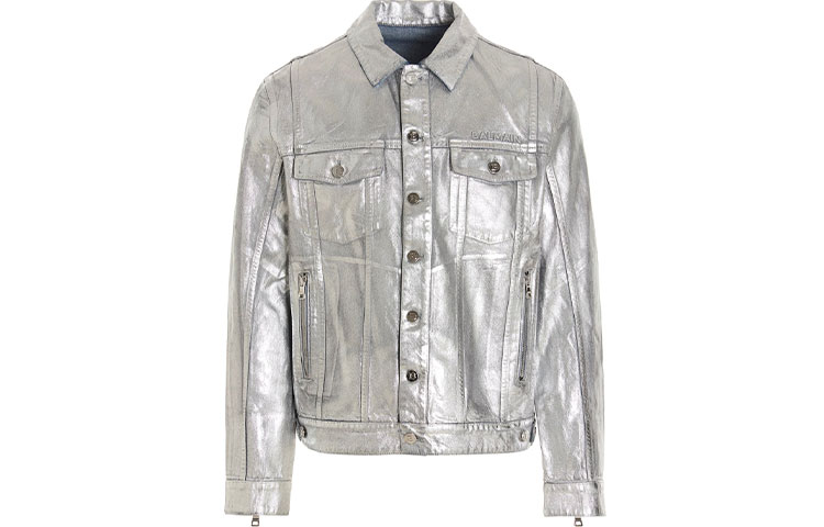 Balmain FW21 Embossed Logo Cotton Jacket Silver WH0TC003153D-9KA
