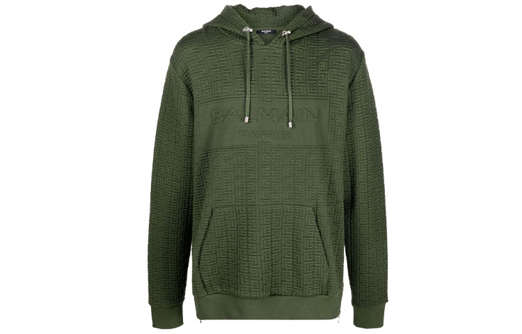 Balmain FW21 Embossed Logo Oversized Hoodie Green () WH0JT000J2967AP