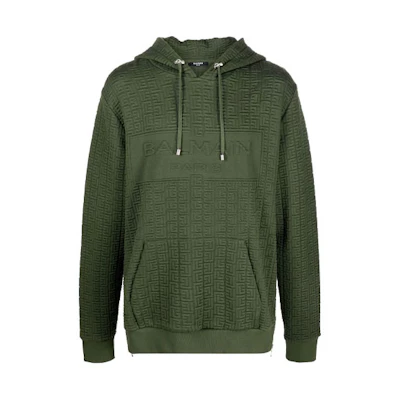 Balmain FW21 Embossed Logo Oversized Hoodie Green () WH0JT000J2967AP