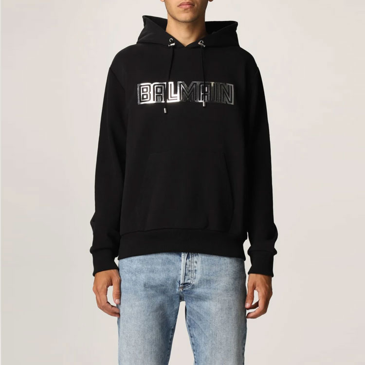 Purchase 발망 FW21 엠보싱 로고 프린트 드로스트링 후디 블랙 WH0JR002B160EAC