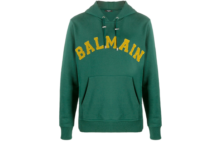 Balmain FW21 Green Logo Embroidered Hoodie UH13642I377-UBH