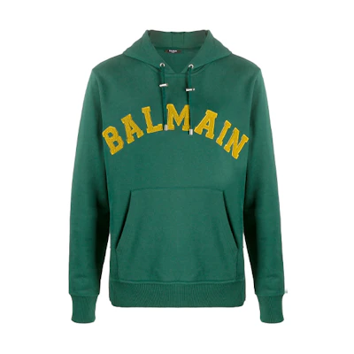 Balmain FW21 Green Logo Embroidered Hoodie UH13642I377-UBH