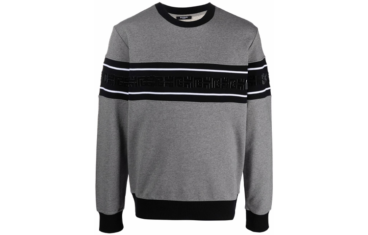 Balmain FW21 Grey Crewneck Logo Print Long-Sleeve Sweatshirt Casual Wear WH1JQ040-273J-YBO