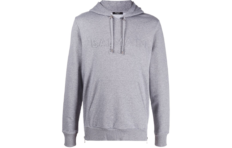 Balmain FW21 Grey Logo Loose Fit Hoodie UH03642I336-9UB
