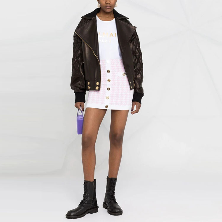 Lookbook BALMAIN FW21 千鳥格紋針織迷你裙 粉紅色 WF1LB290K286-GGF