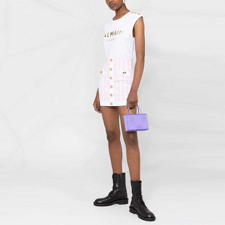 Purchase BALMAIN FW21 千鳥格紋針織迷你裙 粉紅色 WF1LB290K286-GGF