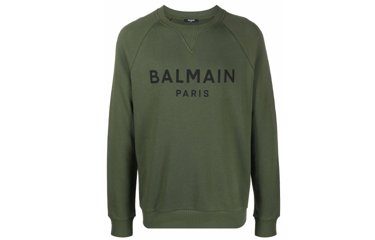 Balmain FW21 Letter Print Crewneck Pullover Sweatshirt Green () WH0JQ005B151-UBX