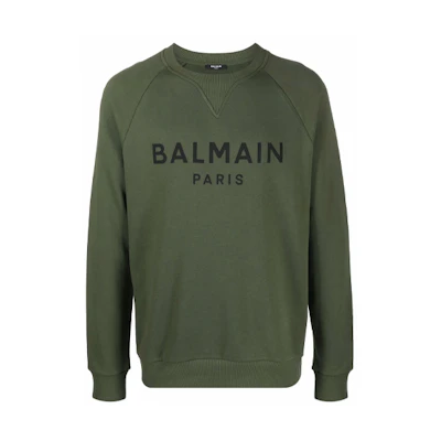 Balmain FW21 Letter Print Crewneck Pullover Sweatshirt Green () WH0JQ005B151-UBX