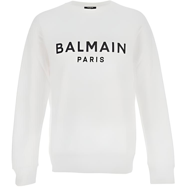 Balmain FW21 Letter Print Pullover Sweatshirt White WH0JQ005-B151-GAB