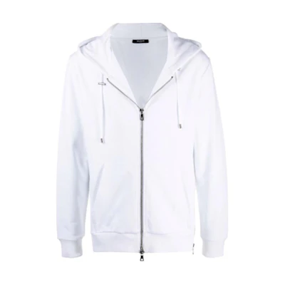 Balmain FW21 Logo Cotton Zip-Up Hoodie Jacket White WH1JR010B125-GFP
