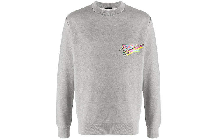 Balmain FW21 Logo Crewneck Long Sleeve Sweatshirt Men’s Grey VH1JQ010G040-9UB