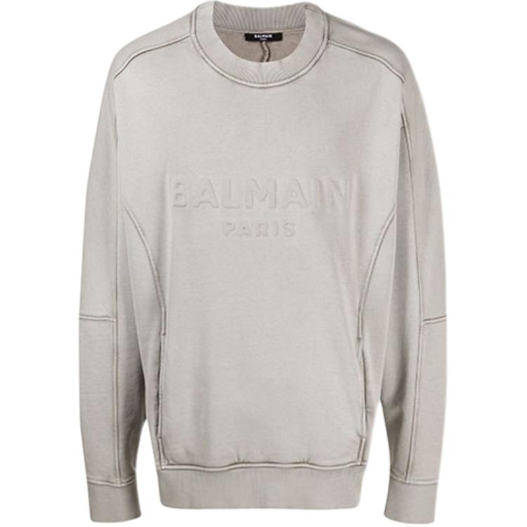 Balmain FW21 Logo Embossed Oversized Sweatshirt Grey VH0JS010B003-9AA