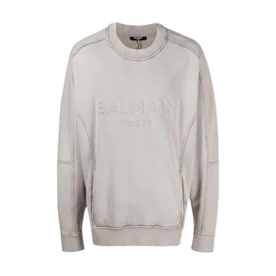 Balmain FW21 Logo Embossed Oversized Sweatshirt Grey VH0JS010B003-9AA