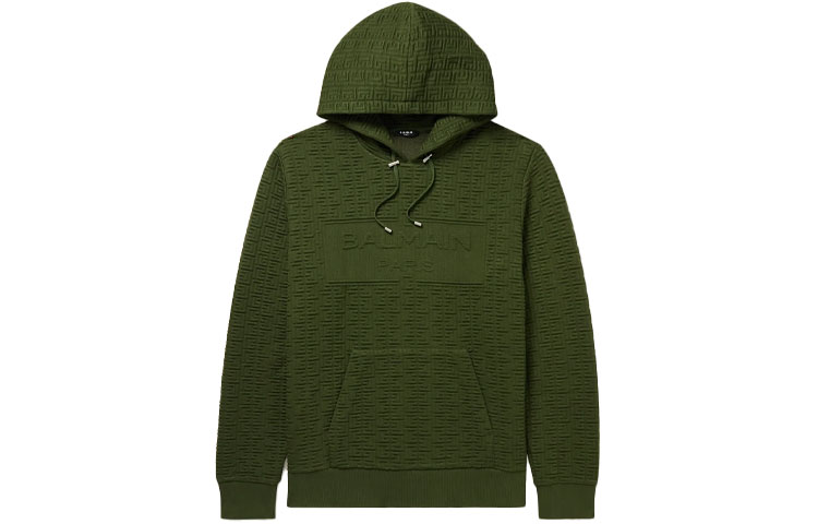 Balmain FW21 Logo Embossed Pullover Hoodie Green () 15546005221998323
