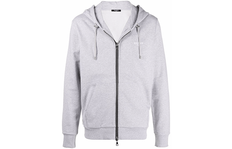 Balmain FW21 Logo Embroidered Zip Hoodie Jacket Men’s Grey WH1JX000-B071-YBL
