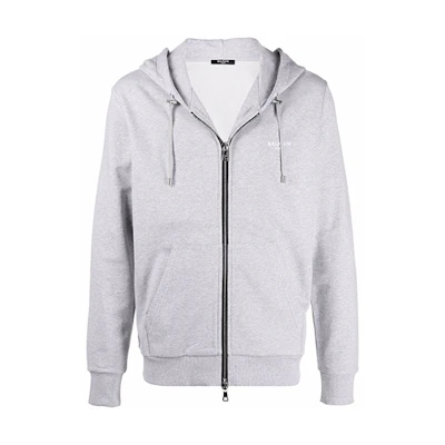 Balmain FW21 Logo Embroidered Zip Hoodie Jacket Men’s Grey WH1JX000-B071-YBL