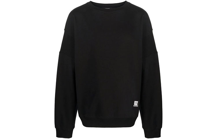 Balmain FW21 Logo Patch Solid Color Long Sleeve Sweatshirt Black () XH1JS047BB16-EAB